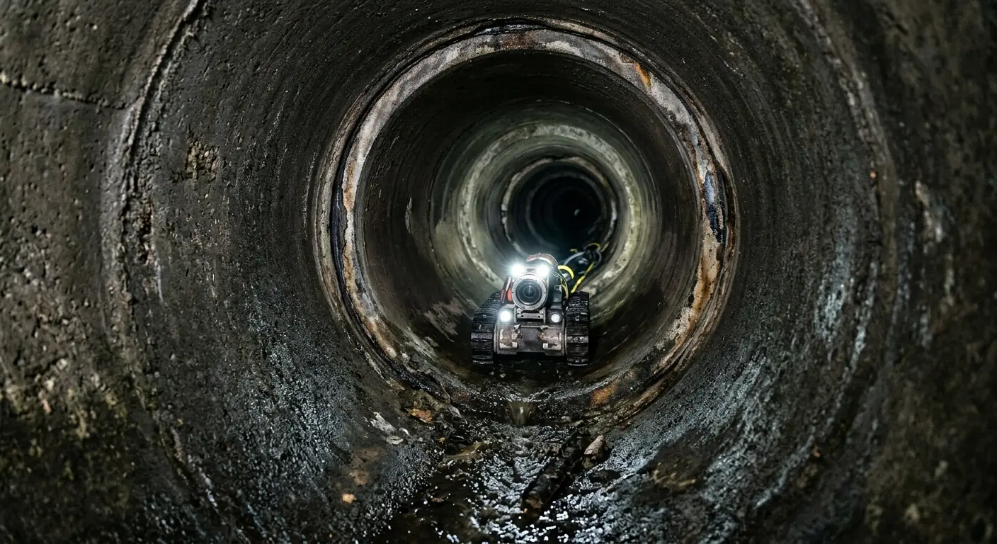 Robotic sewer camera inspecting pipe interior for Sewer Line Repair in Ponca City
